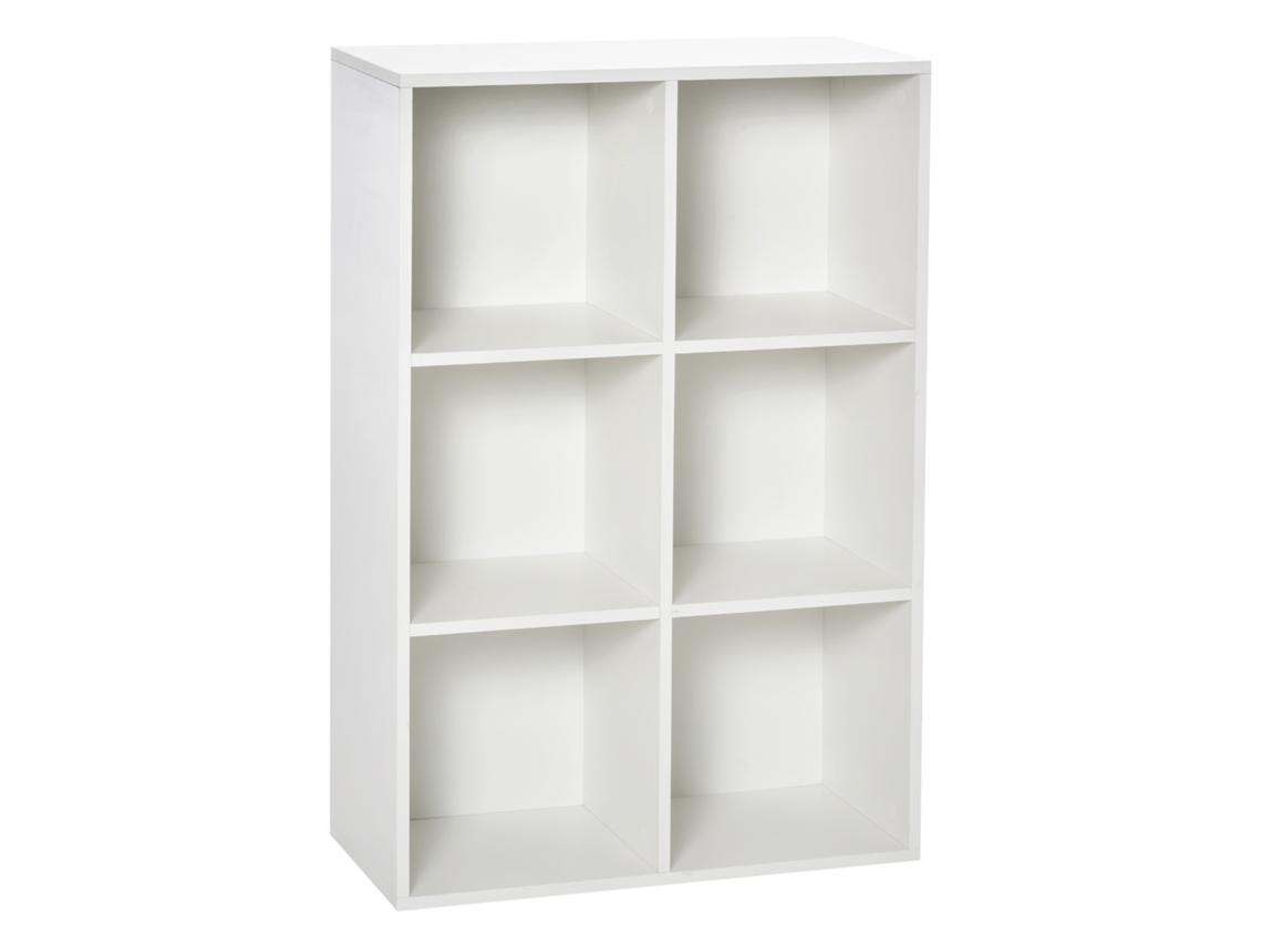 Estante para Livros Estante de Madeira 3 Níveis com 6 Compartimentos Armazenamento 65.5x30x97.5cm Branco FYNTERA EUROPA