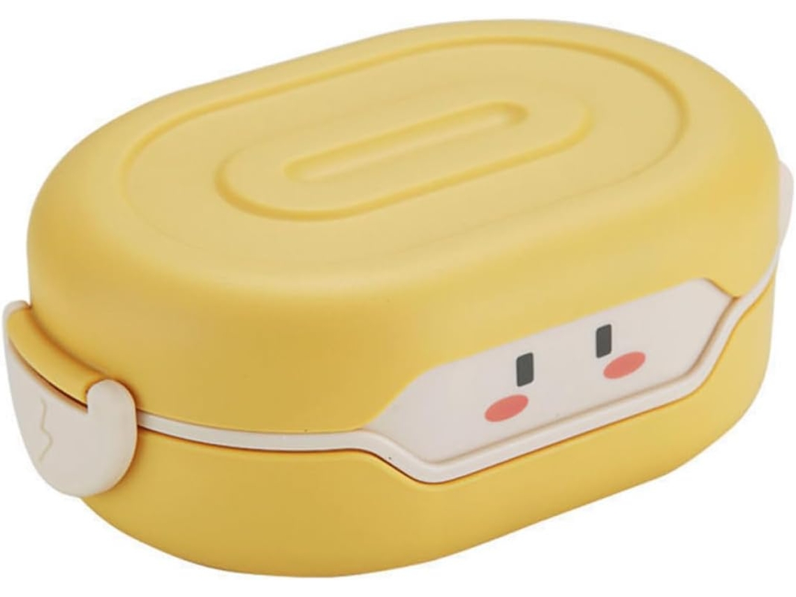 Lancheira Bento Happyyami, Amarela, Compacta E Própria Para Micro Ondas, Estojo Portátil Ideal Para Escola E Escritório