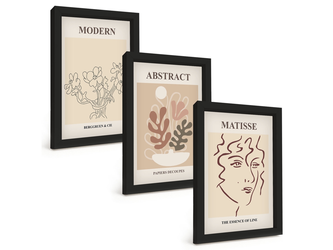 Quadros Decorativos Para Paredelinhas De Plantas Modernas Moldura Preta Quadros Para O Escritório Espelharte (3 Peças 20x30 Cm)