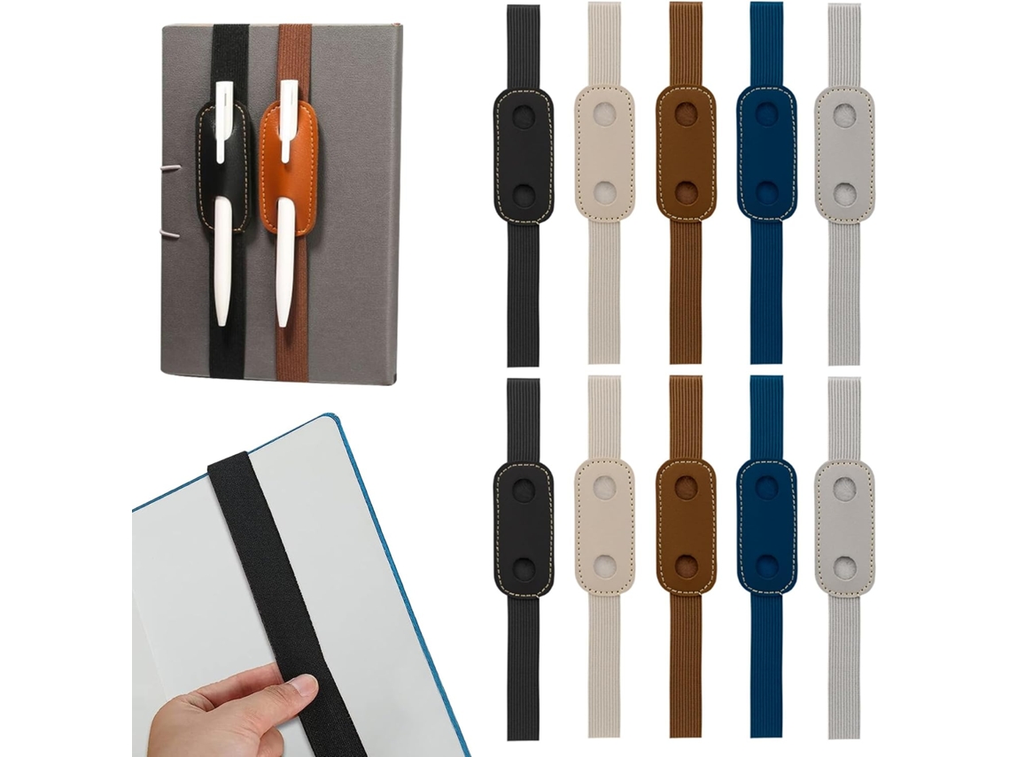 Conjunto de 10 porta-cadernos coloridos em couro sintético com elástico, ideais para cadernos, agendas e blocos de notas, 15 x 1 cm.