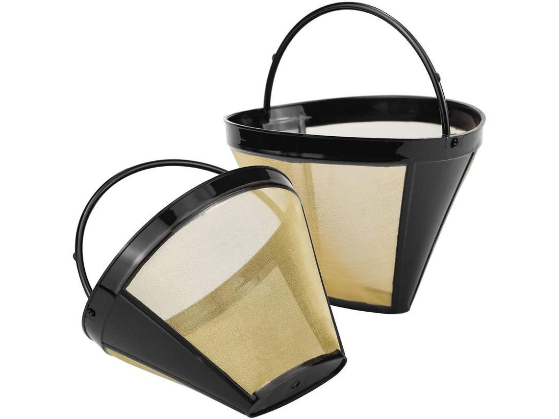 Filtros de Café Reutilizáveis com Suporte Desmontável em Aço Inoxidável para Máquinas de Café 4 Filtros Cónicos (Xícaras 8 12)