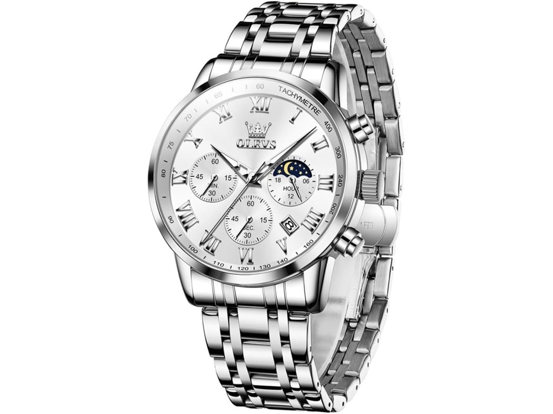 Lurelia Relógio Digital Masculino, Modelo Atm-30, Movimento De Quartzo, Analógico, Visor Digital, Cronógrafo, Data/calendário, Luminoso, 41 Mm, Prata