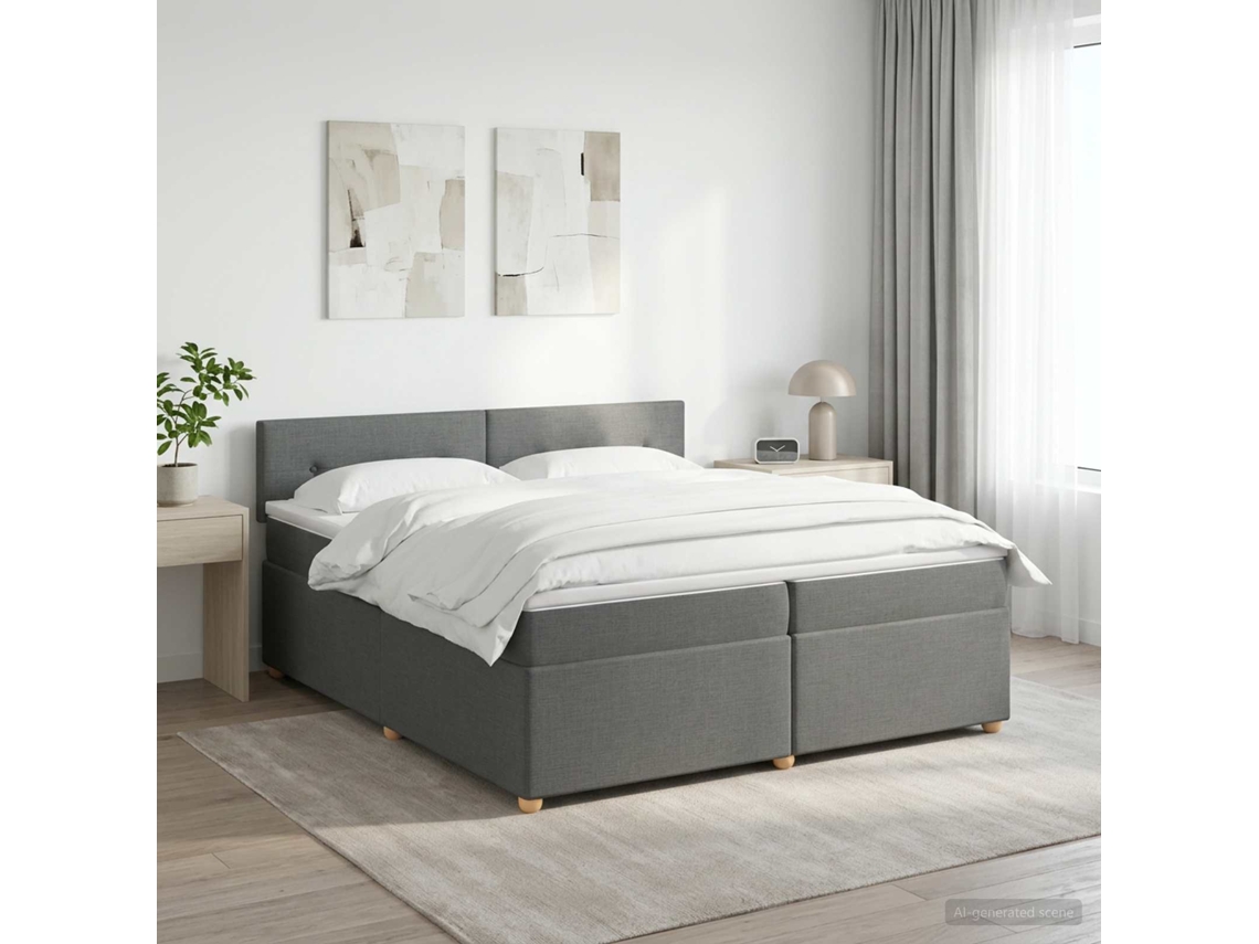 Vidaxl Cama Box Spring Com Colchão Cinzento-escuro 200 X 200 Cm Tecido