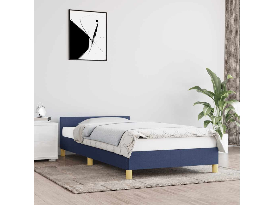 Vidaxl Estrutura Cama C/ Cabeceira Sem Colchão 100x200 Cm Tecido Azul