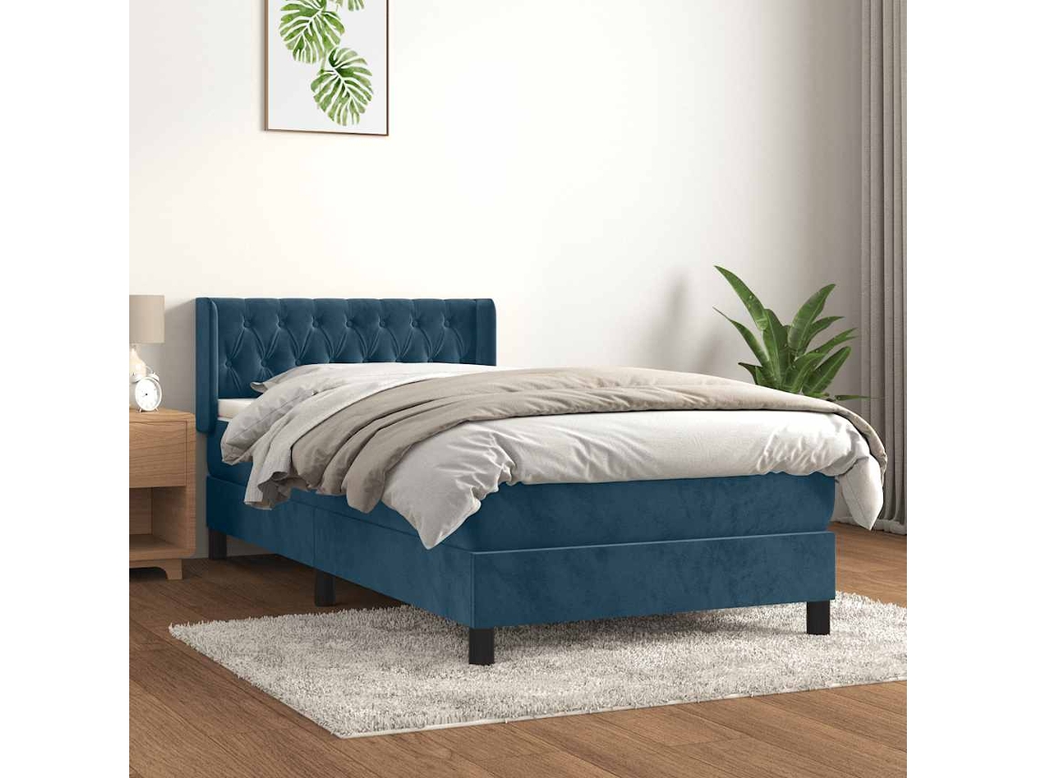 Vidaxl Cama Com Molas/colchão 90x190 Cm Veludo Azul-escuro