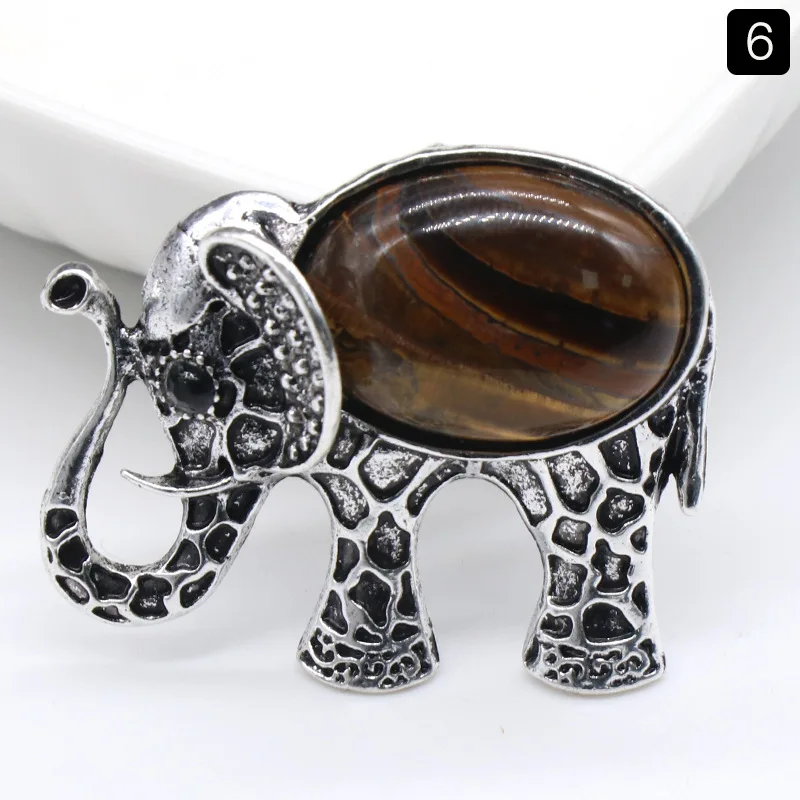 Colar Com Pingente De Elefante Em Cristal Natural (olho De Tigre), Broche Vintage De Elefante.