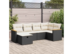 Vidaxl 6 Pcs Conjunto Sofás De Jardim C/ Almofadões Vime Pe Preto
