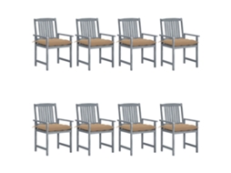 Cadeiras Jardim C/ Almofadões 8 Pcs Acácia Maciça Cinza Dkd Home Decor