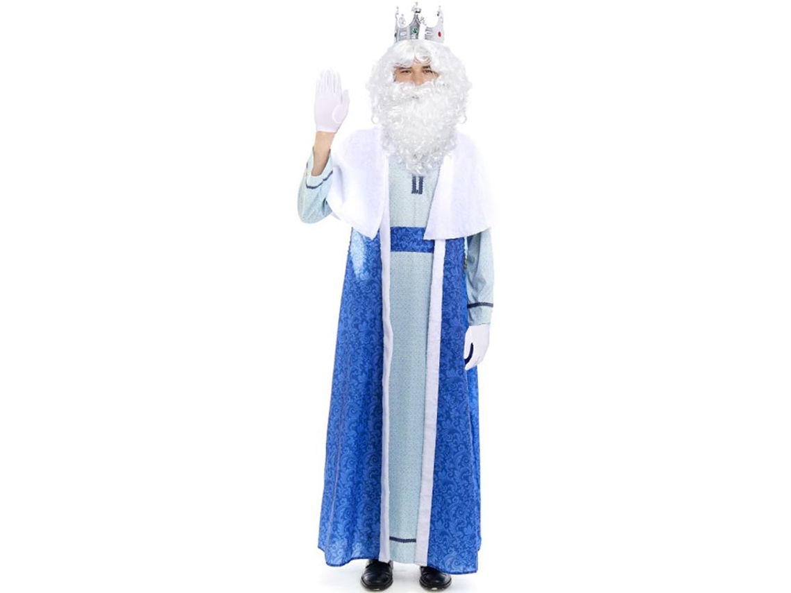 Fato de Rei Mago Melchior azul e branco para homem