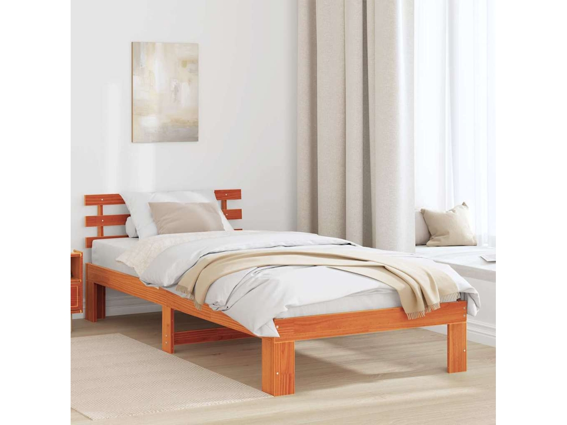 Vidaxl Estrutura Da Cama Com Cabeceira Marrom Cera 90 X 190 Cm