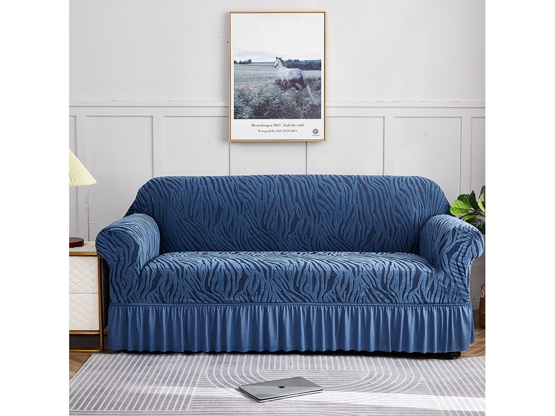 Capa De Sofá Elástica Com Saia Plissada Para Lugar Único 90-140cm Azul-lago Panoona