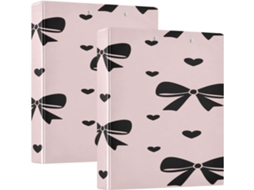 Pasta escolar Pink Bow, pacote com 1,5 unidades, três anéis e saquinhos internos. Contém 1 ou 2 unidades de pasta de camada rígida.