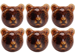 Conjunto De 6 Puxadores Porta Eacam Com Cabeça Urso – Puxador Gaveta Em Cerâmica E Liga Zinco Na Cor Laranja Leopardo