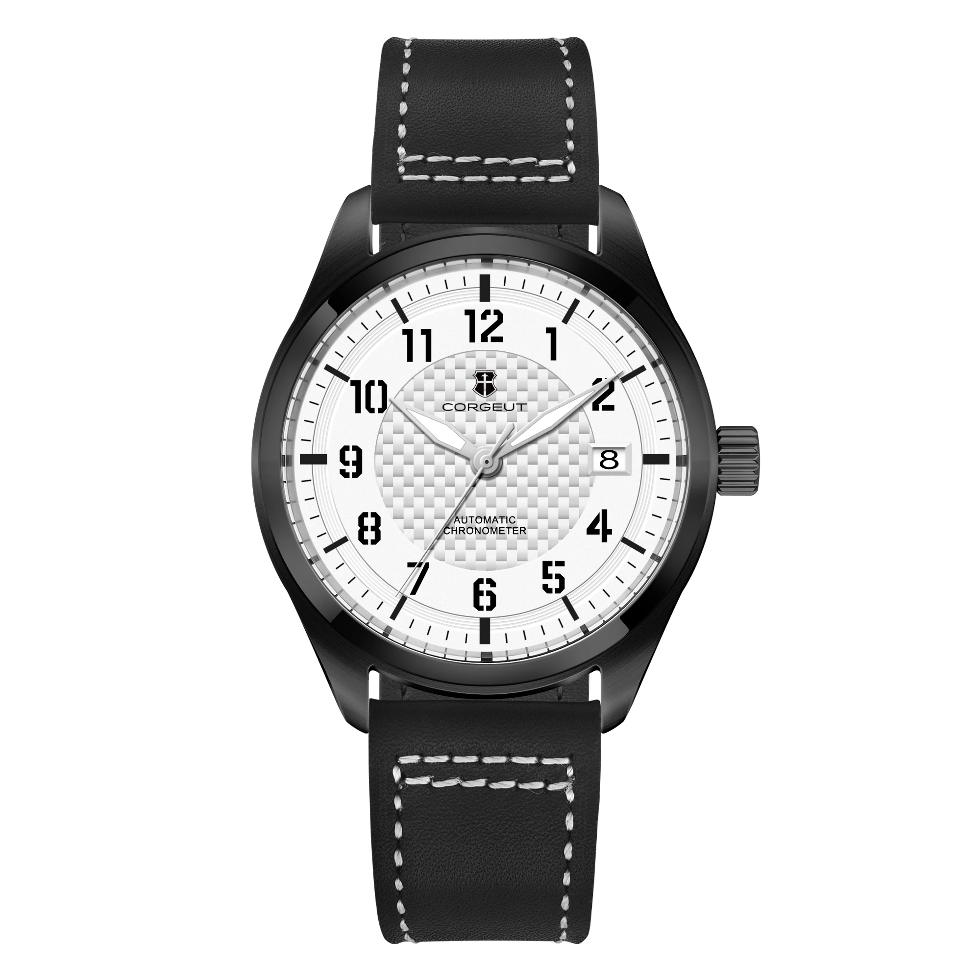 Relógio Masculino Automático Mecânico De Piloto, 40 Mm (branco), Com Pulseira De Couro Resistente À Água.
