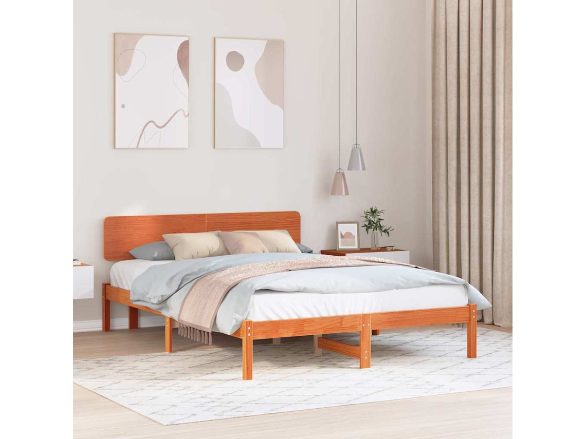 Vidaxl Estrutura Da Cama Com Cabeceira Marrom Cera 160 X 200 Cm