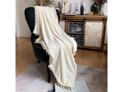 2026 manta Flannel Leve e Macia com Frunços de Pompom Ideal para Sofá cama Estação Ivory 51x59 Polegadas