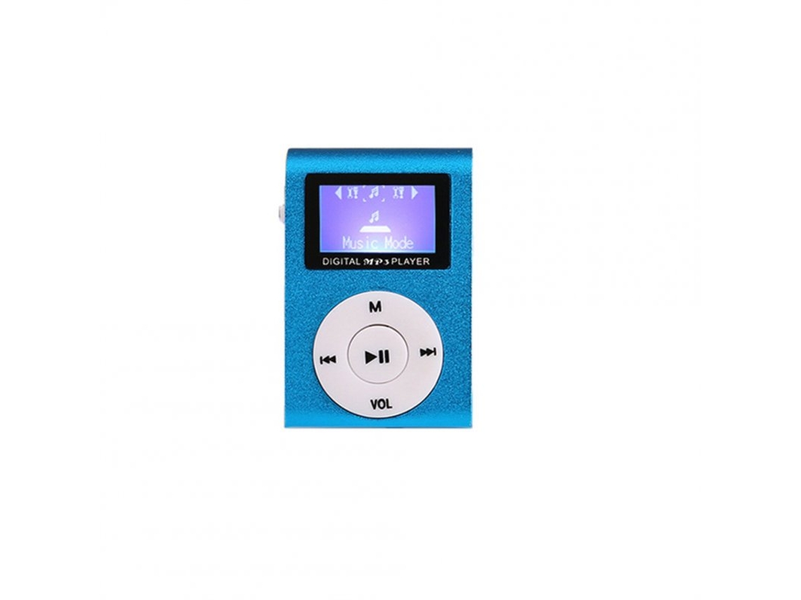 Leitor MP3 Minicubo Player Display Recarregável Portátil de Música com Fone de Ouvido Cabo Usb Azul