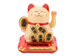Gato Solar Adorável Decorativo Ouro Acenando