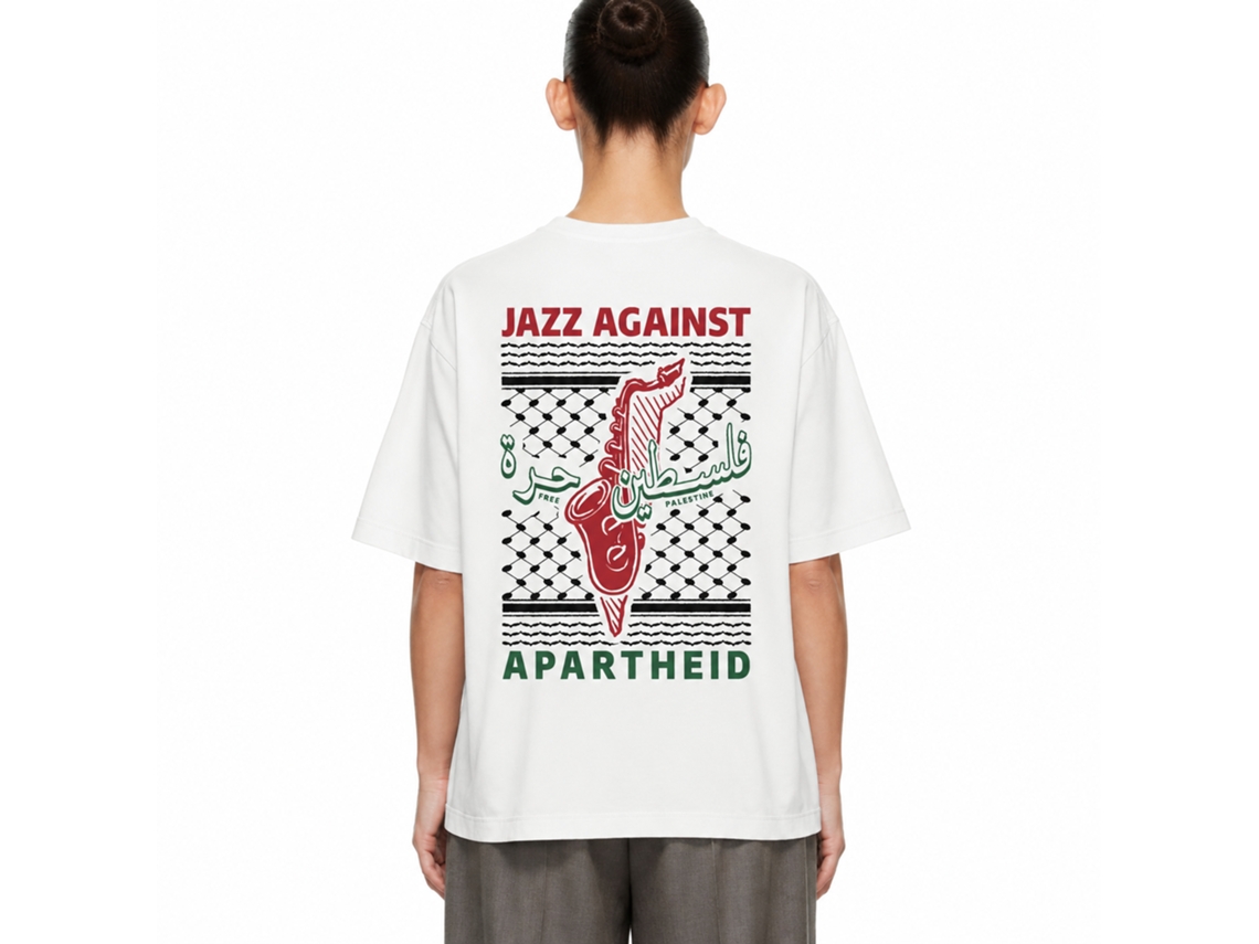 Camiseta Rockinstone Jazz Against Apartheid Branca The Jazz Estate - Estilo de Designer Exclusivo