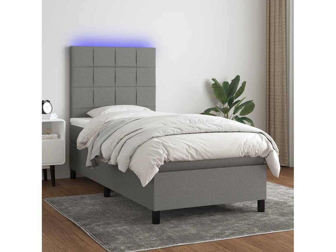 Vidaxl Cama Box Spring C/ Colchão E Led 80x200 Cm Tecido Cinza-escuro