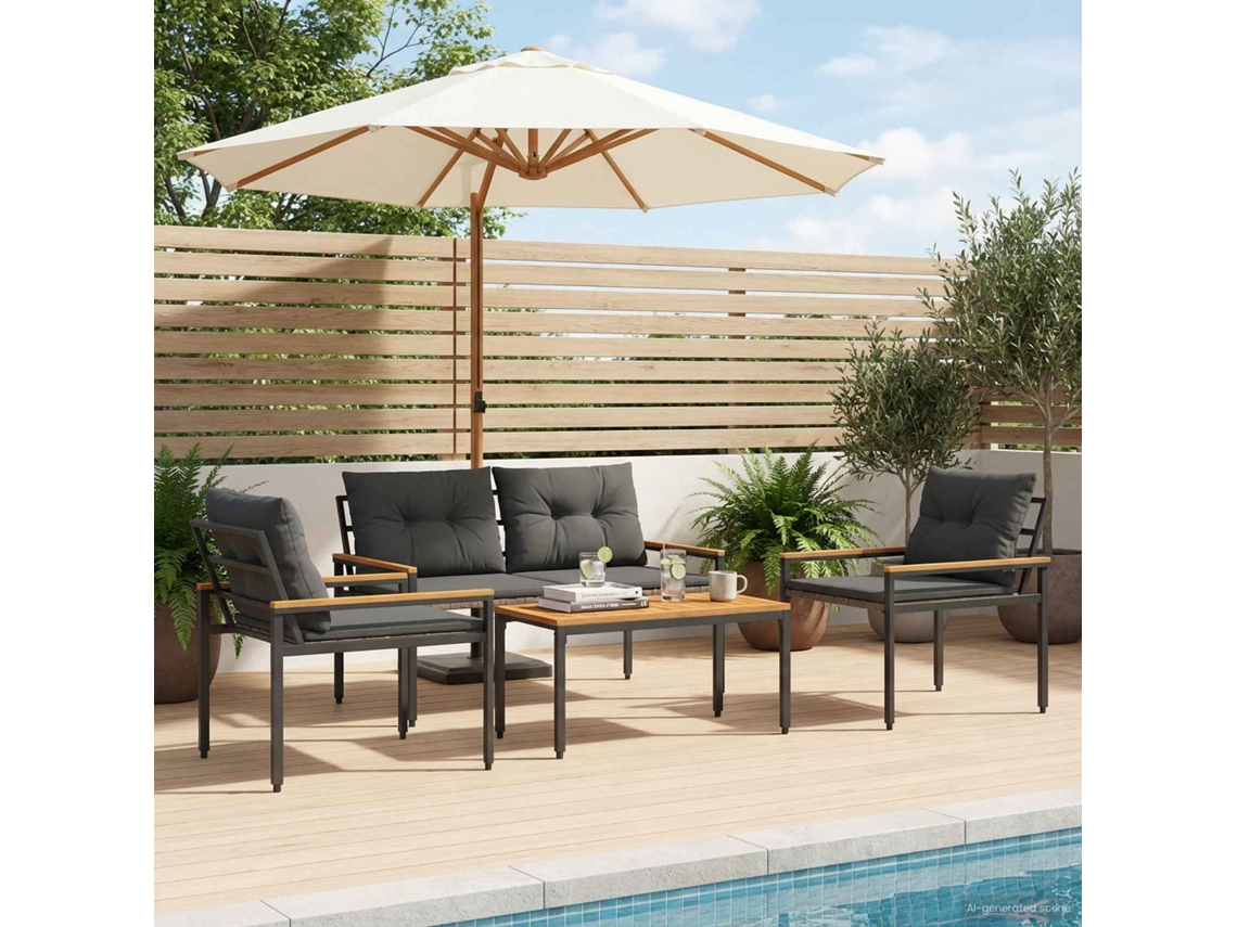 Vidaxl Conjunto De Móveis Para Exterior 4 Pcs Cinzento-escuro Vime Pe