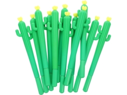 12 Canetas Em Gel Formato De Cacto Para Estudantes, Feitas Pvc Verde,