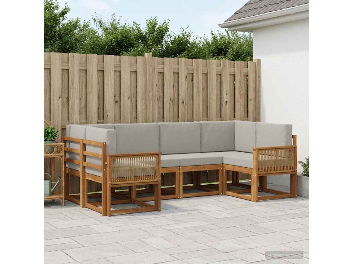 Vidaxl Conjunto De Sofás Para Exterior 6 Pcs Natural E Cinzento-claro