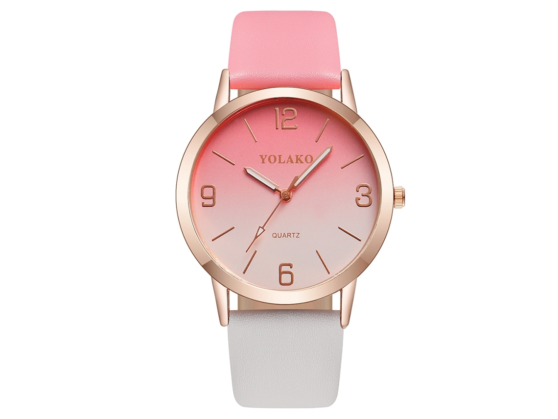 Relógio de Pulseira Feminino Fashion Gradiente Quartzo Pulseira Couro Pu Rosa+cinza