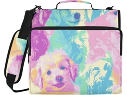 Mochila colorida com estampa de cachorrinho dos sonhos, 3 alças de 1,5 cm de comprimento, alça de ombro e alça transversal, inclui bolsa com zíper escolar.