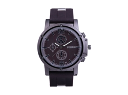 Relógio masculino casual com mostrador redondo, três mostradores, pulseira de silicone, movimento de quartzo, marrom.