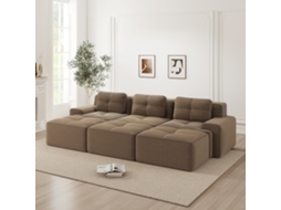Sofá Modular Canto Veludo Cotelê 3 Pufes Cama Marrom VOLTEDGE