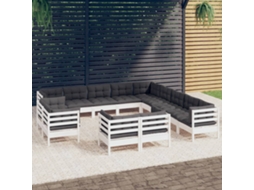 Vidaxl 13 Pcs Conj. Lounge De Jardim C/ Almofadões Pinho Maciço Branco