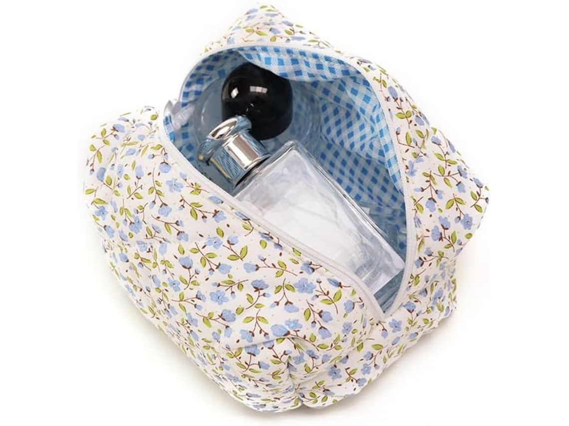 Bolsa De Maquiagem Portátil, Capacidade Grande, Design Floral, Ideal Para Viagens, Escola E Dia A Dia Azul