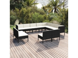 Vidaxl 12 Pcs Conjunto Lounge De Jardim C/ Almofadões Vime Pe Preto
