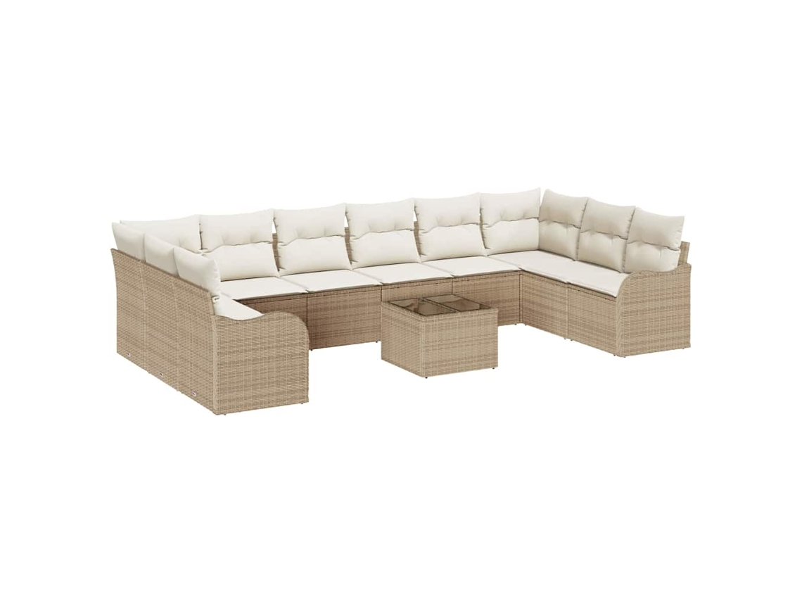 Maison Exclusive - Conjunto De Sofá De Jardim 11 Pcs Bege E Branco Vime Pe