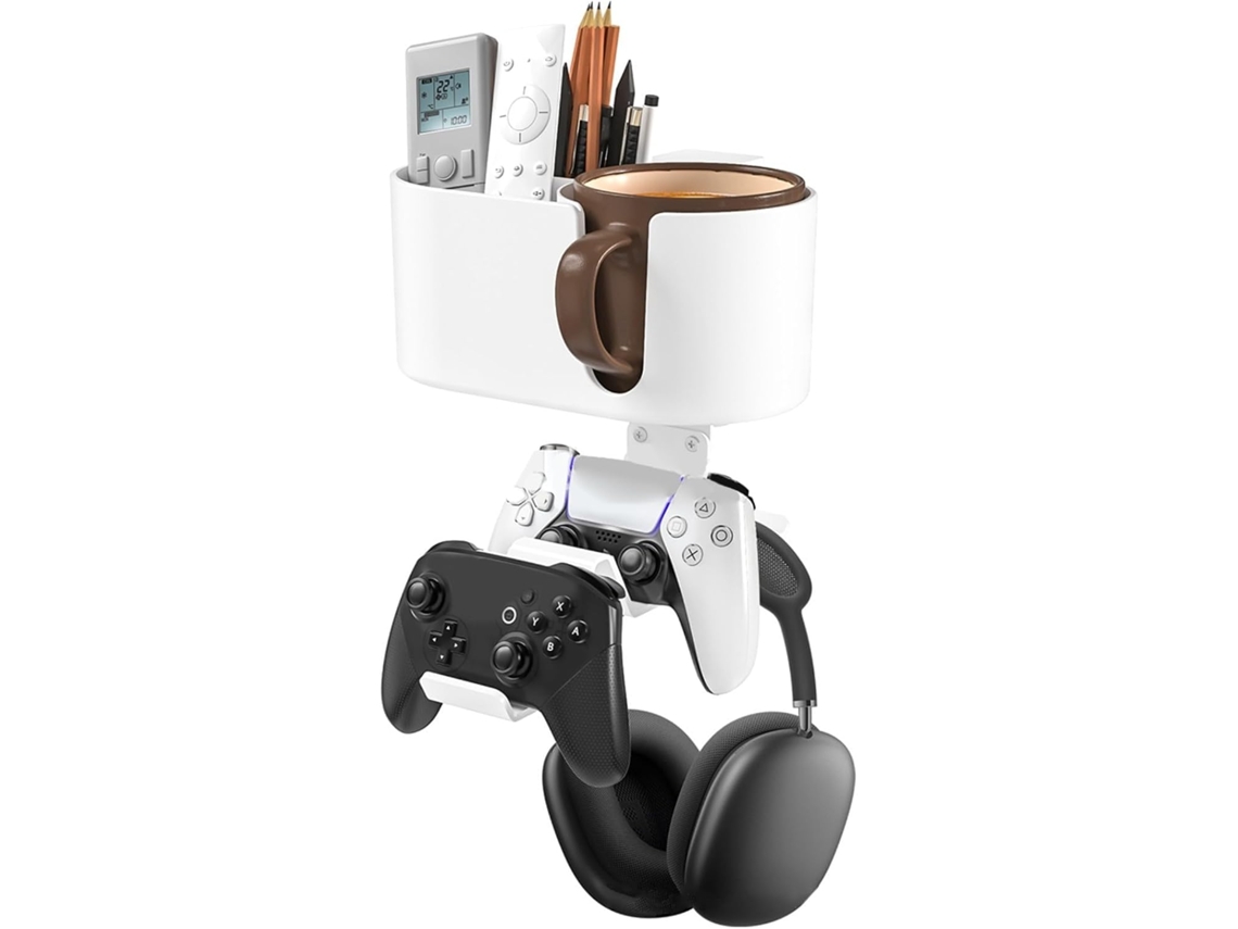 Organizador De Mesa Giratório 4em 1com Suporte Para Fones Ouvido, Copo E Celular, Fixação Por Grampo Para Jogos