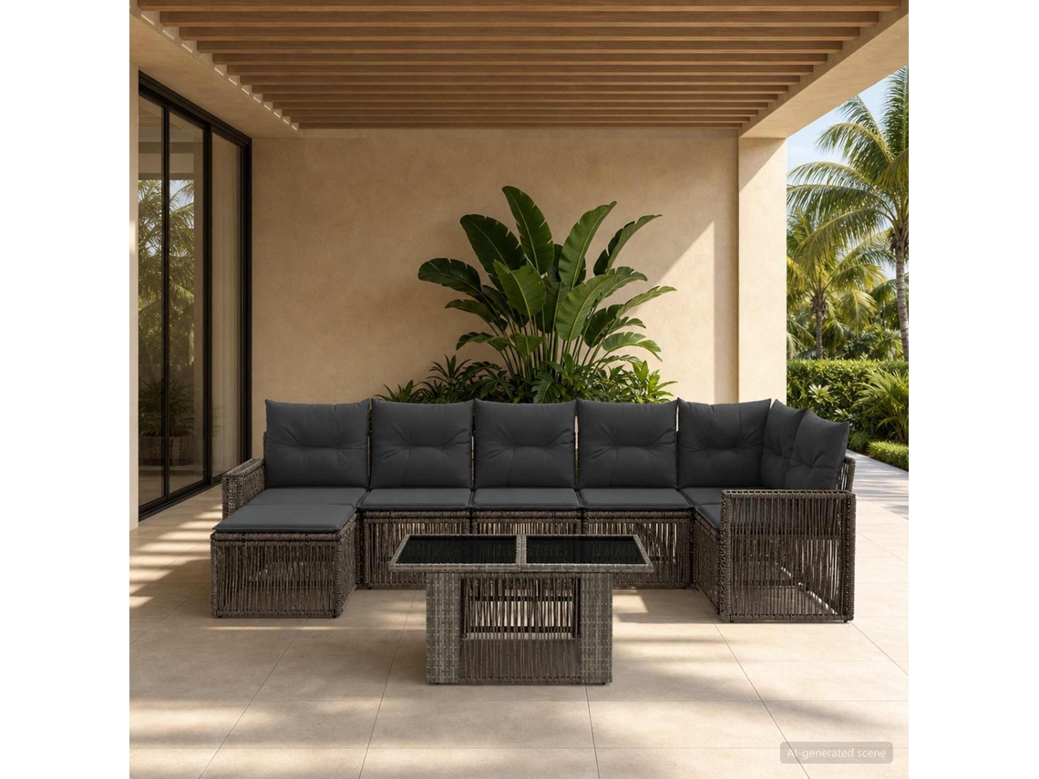 Vidaxl Conjunto De Sofá De Jardim 8 Unid. Cinza E Cinza Escuro Vime Pe