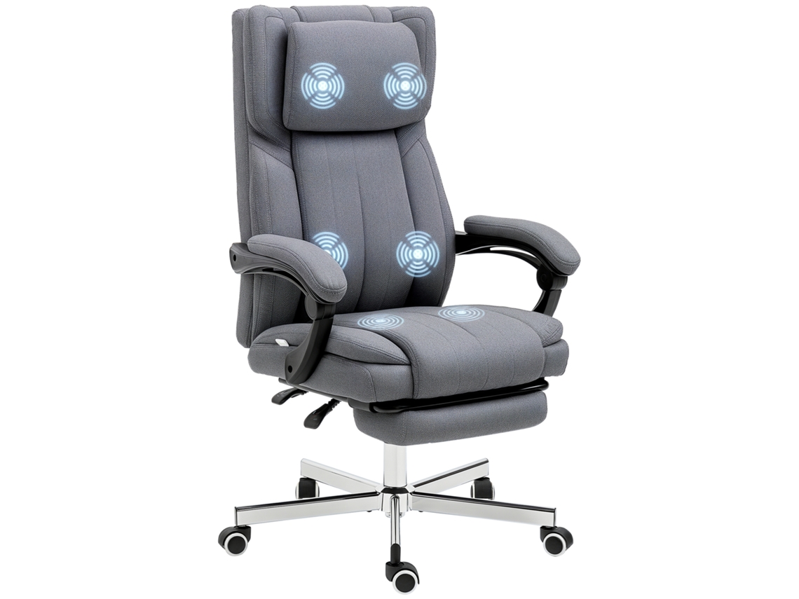 Cadeira de Escritório com Massagem, Reclinável, Apoio para os Pés Extensível, Linho, Cinza, 65x61x118 Cm, ZENCORE SERVICES