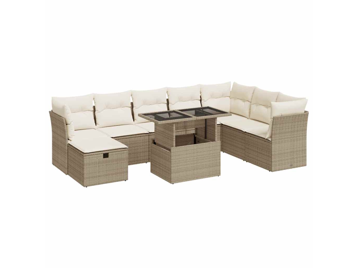 Conjunto de 9 Sofás para Jardim com Almofadões Vime Pe Bege MAISON EXCLUSIVE (90x200 cm)