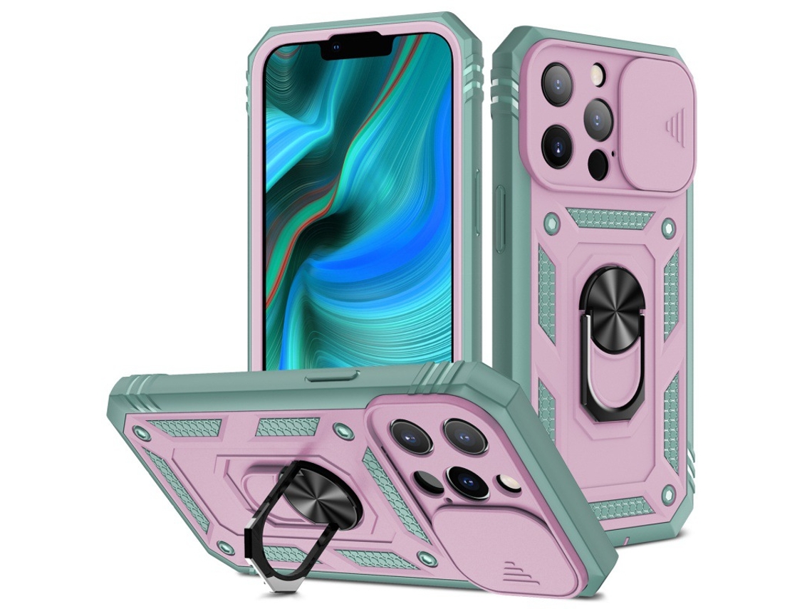 Capa Para Iphone 13 Pro Com Protetor De Anel Deslizante E Proteção 3 Em 1 - Verde Claro