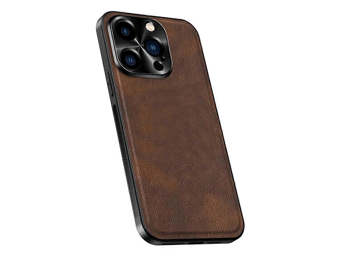 Capa Traseira De Pu Tpu Pc Tkdaddy Para Iphone 15 Pro Com Armação De Lente De Metal Marrom