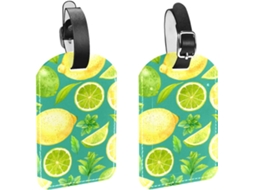 Conjunto De 2 Etiquetas Bagagem Em Couro Sintético, Amarelo Limão E Verde