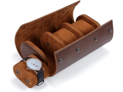 Estojo De Viagem Para Relógios Com Suporte Para 3 Relógios, Separação Completa Com Exterior Em Couro Pu E Interior Em Camurça, Design De Suporte Desli