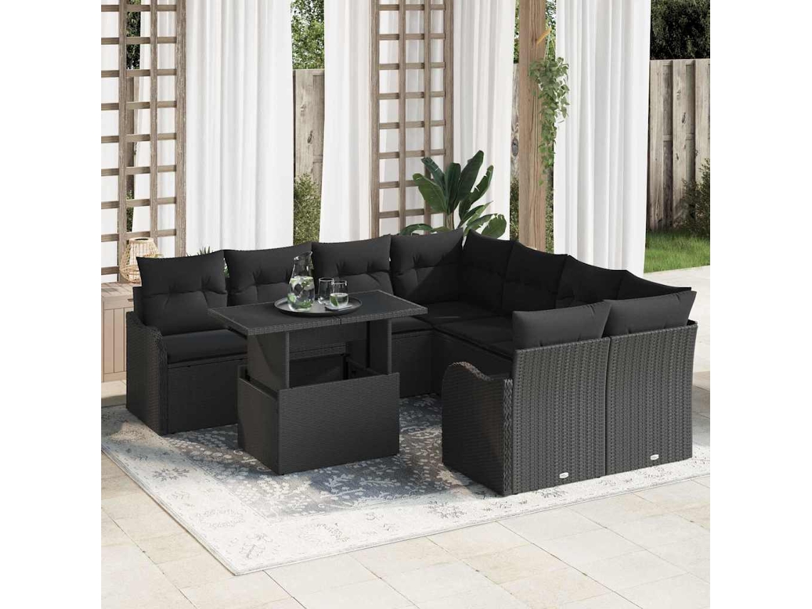 Vidaxl Conjunto De Sofá De Jardim 9 Unid. 8-número De Lugares Preto