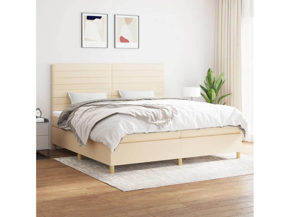 Vidaxl Cama com Molas/colchão 200x200 Cm Tecido Cor Creme