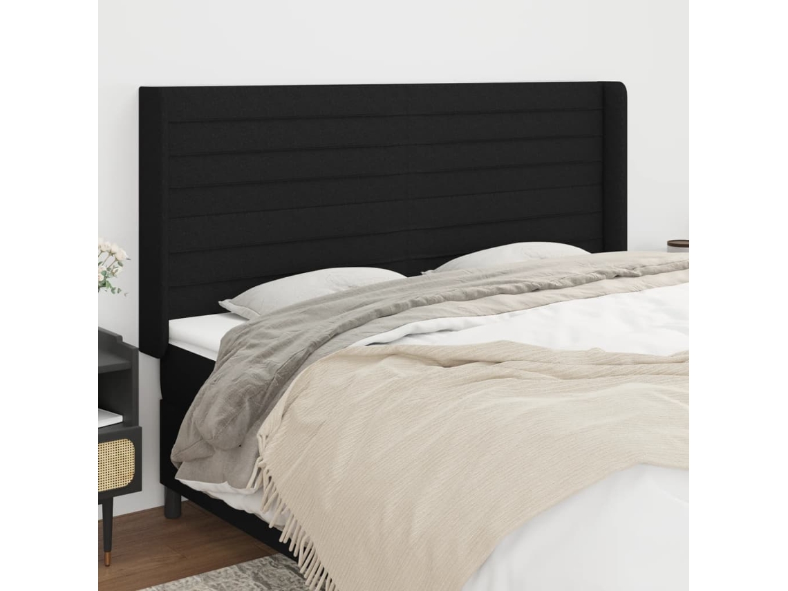 Vidaxl Cabeceira De Cama C/ Abas Tecido 163x16x118/128 Cm Preto