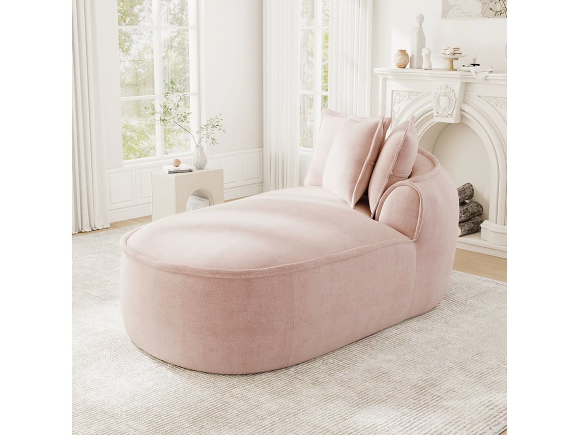 Manchester Chaise Direita Com Almofadas Em Chenille, Rosa