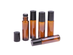 Frasco Rolo de Vidro Fino Âmbar de 10ml para Teste de Óleos Essenciais, com Esfera Metálica. MDUG