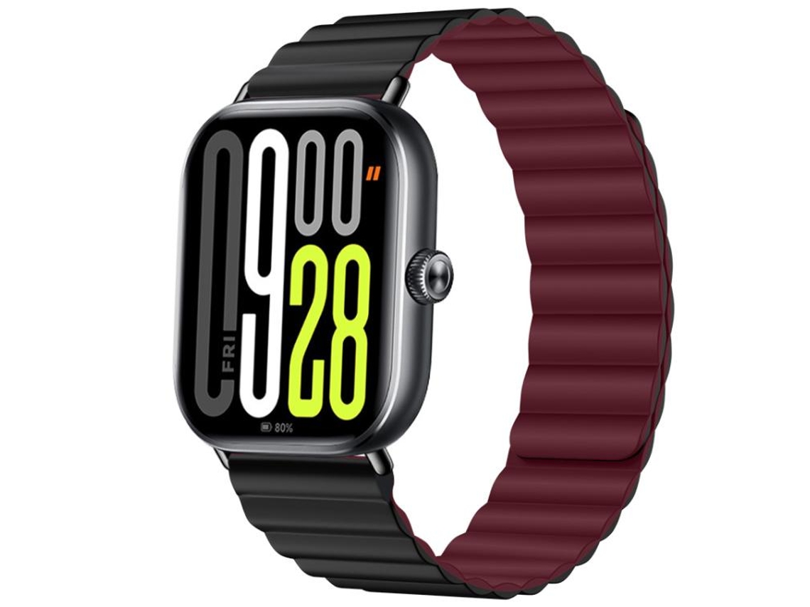 Bracelete para Redmi Watch 6 / 5 / 4 silicone macio com fecho magnético preto e vermelho vinho XIAOMOYU