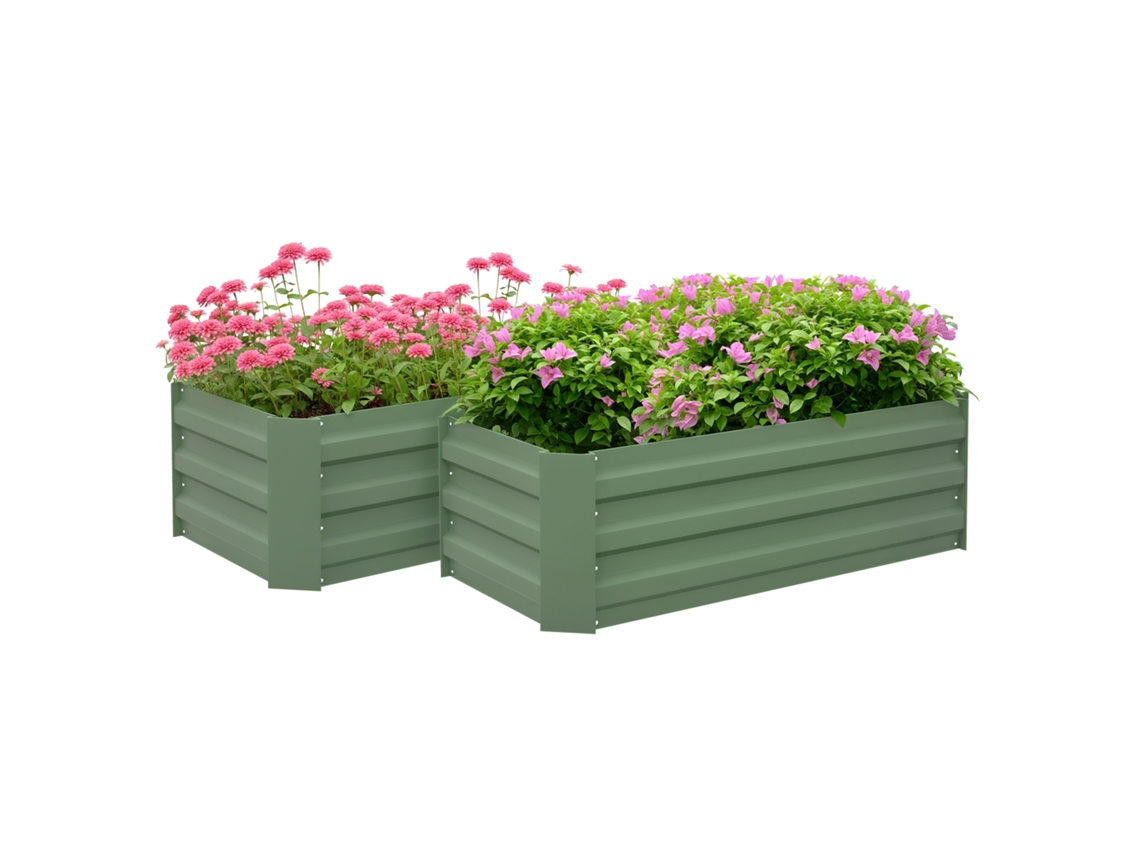 Conjunto 2 Vasos Aço Galvanizado Jardim Urbano Terraço 100x50x30 Verde